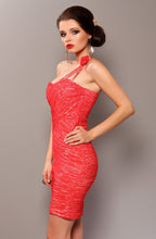 Load image into Gallery viewer, 3702-3 Elegant dress with ruffles, worn on one shoulder with a decorative rose - arbuzowy
