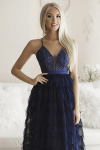 SENAT FLOUNCES DRESS NAVY BLUE 66005-4