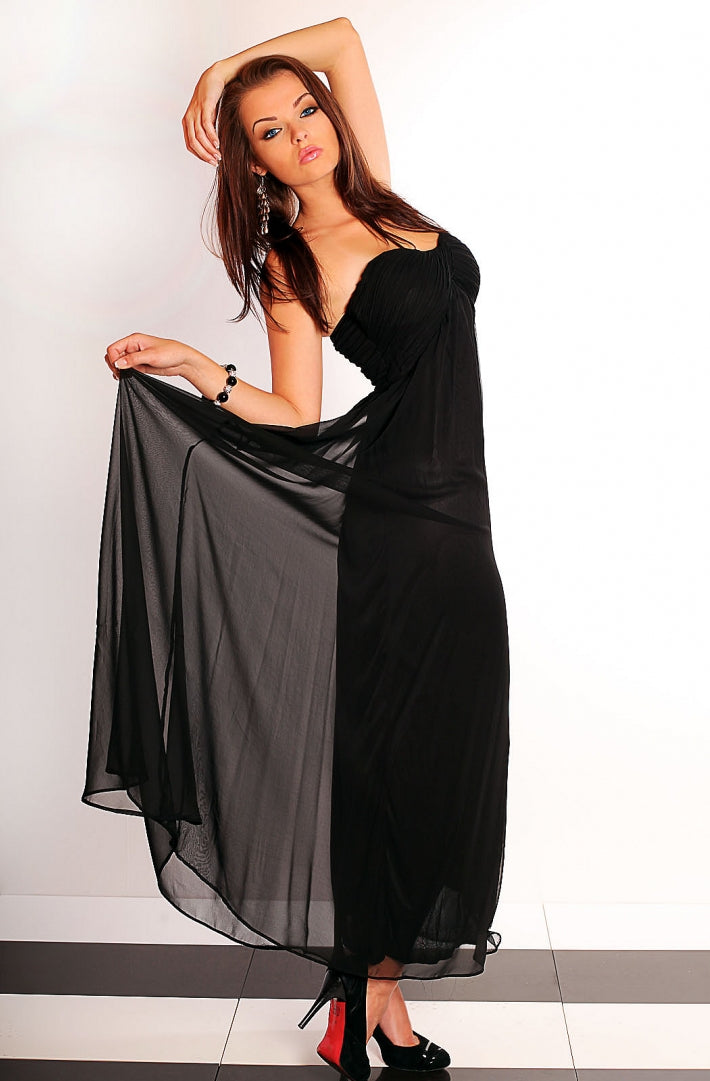 2503-3 Long tulle strapless dress - black