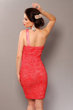 Load image into Gallery viewer, 3702-3 Elegant dress with ruffles, worn on one shoulder with a decorative rose - arbuzowy
