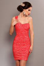 Load image into Gallery viewer, 3702-3 Elegant dress with ruffles, worn on one shoulder with a decorative rose - arbuzowy
